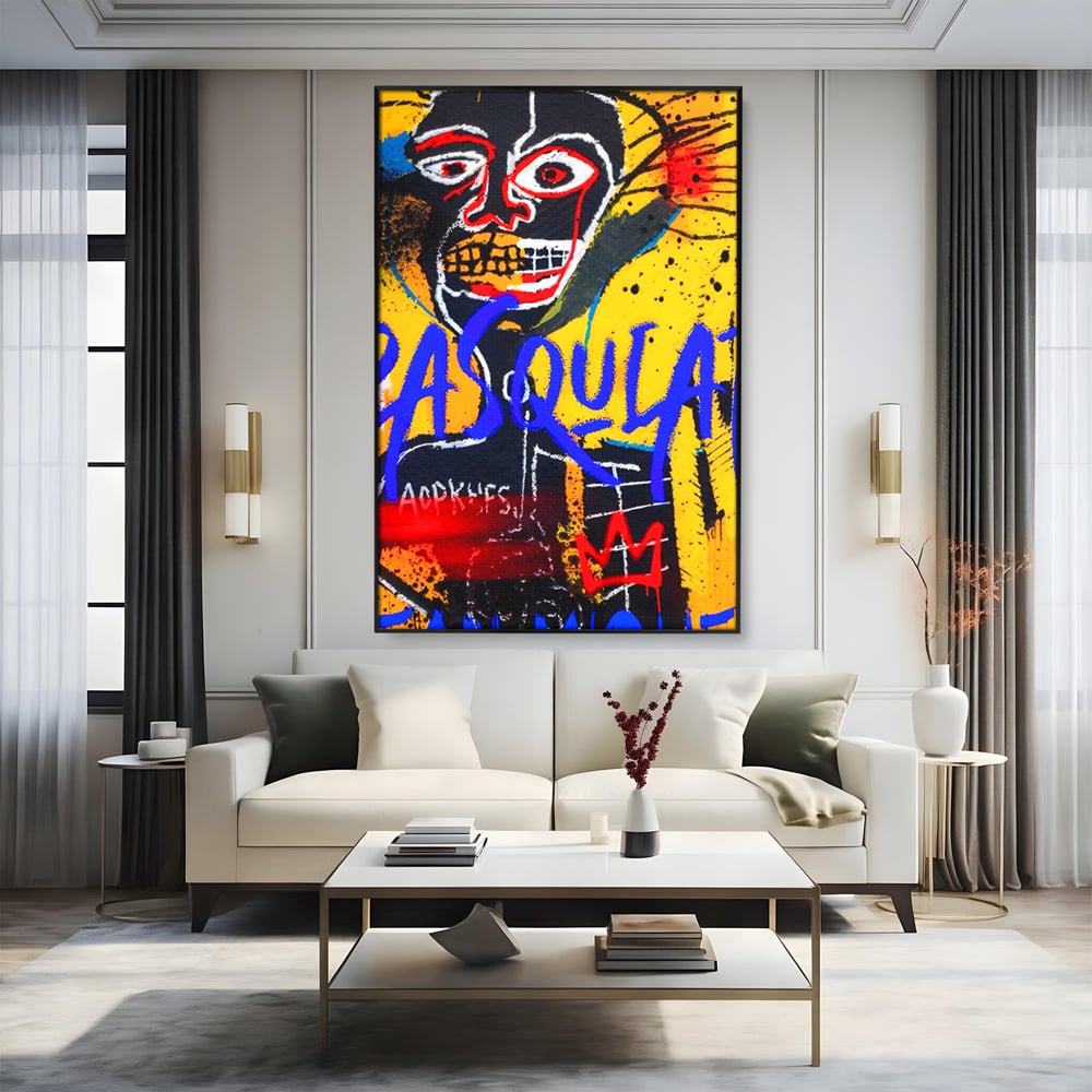 Tablou Canvas Premium LuxCanva® A1518, Basquiat Yellow , Room, Arta Stradala, SAMO, Jean Michel, Living, Culori Vibrante