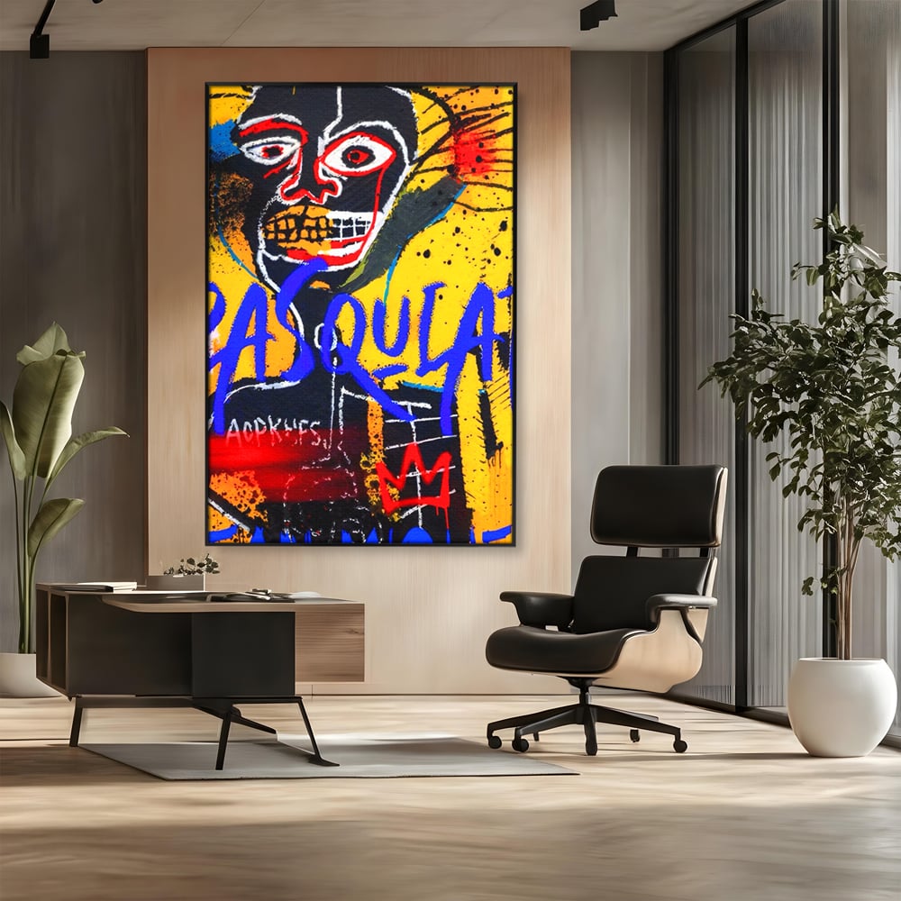 Tablou Canvas Premium LuxCanva® A1518, Basquiat Yellow , Room, Arta Stradala, SAMO, Jean Michel, Living, Culori Vibrante