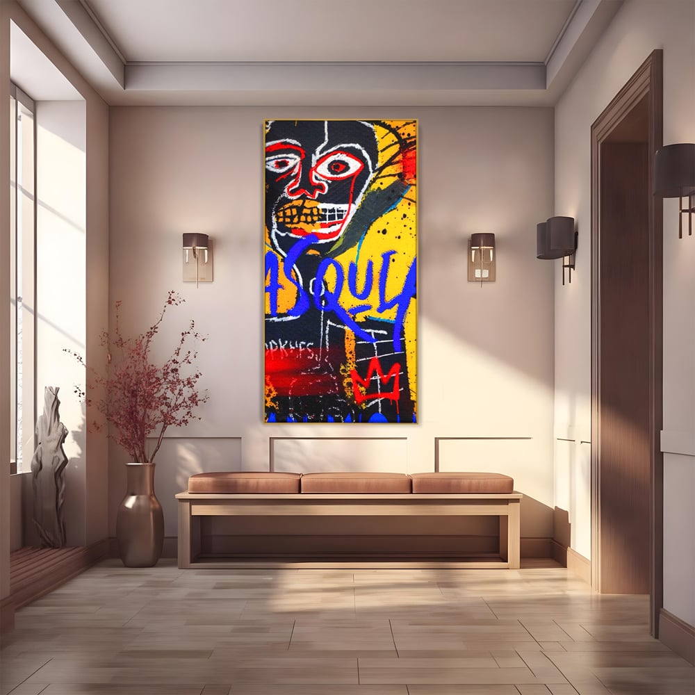 Tablou Canvas Premium LuxCanva® A1518, Basquiat Yellow , Room, Arta Stradala, SAMO, Jean Michel, Living, Culori Vibrante