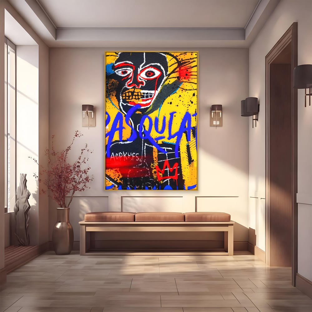 Tablou Canvas Premium LuxCanva® A1518, Basquiat Yellow , Room, Arta Stradala, SAMO, Jean Michel, Living, Culori Vibrante