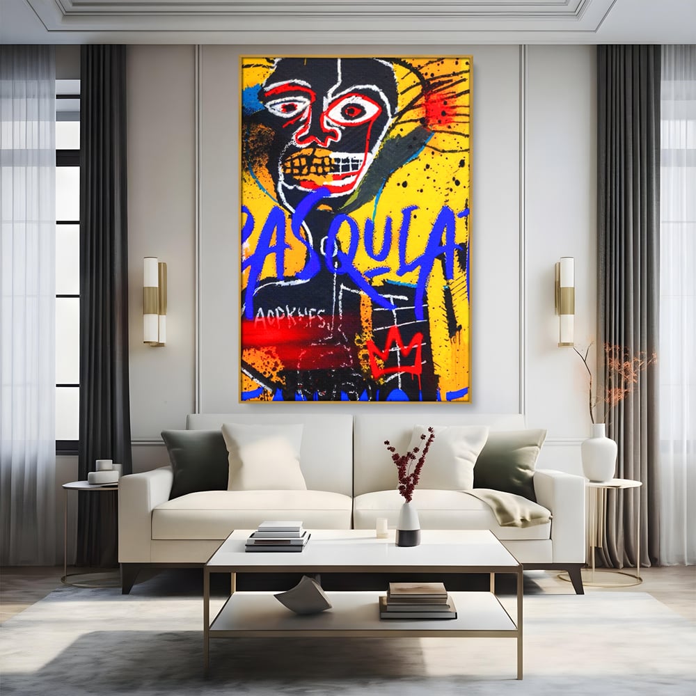 Tablou Canvas Premium LuxCanva® A1518, Basquiat Yellow , Room, Arta Stradala, SAMO, Jean Michel, Living, Culori Vibrante