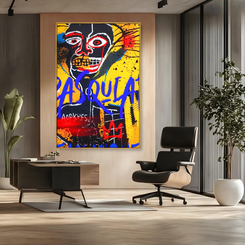 Tablou Canvas Premium LuxCanva® A1518, Basquiat Yellow , Room, Arta Stradala, SAMO, Jean Michel, Living, Culori Vibrante