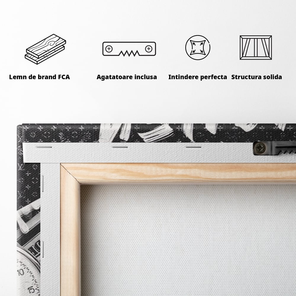 Tablou Canvas Premium LuxCanva® A1521, Time Is Money ,  Room, Ceas, Timp, Munca, Motivational, Dormitor, Culori Vibrante