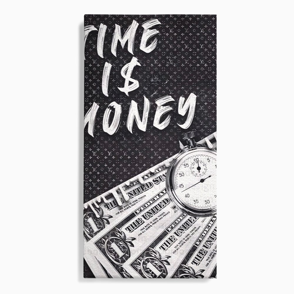 Tablou Canvas Premium LuxCanva® A1521, Time Is Money ,  Room, Ceas, Timp, Munca, Motivational, Dormitor, Culori Vibrante