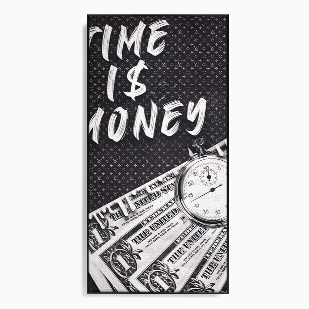 Tablou Canvas Premium LuxCanva® A1521, Time Is Money ,  Room, Ceas, Timp, Munca, Motivational, Dormitor, Culori Vibrante