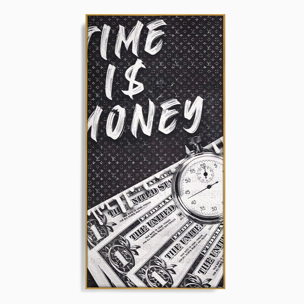 Tablou Canvas Premium LuxCanva® A1521, Time Is Money ,  Room, Ceas, Timp, Munca, Motivational, Dormitor, Culori Vibrante