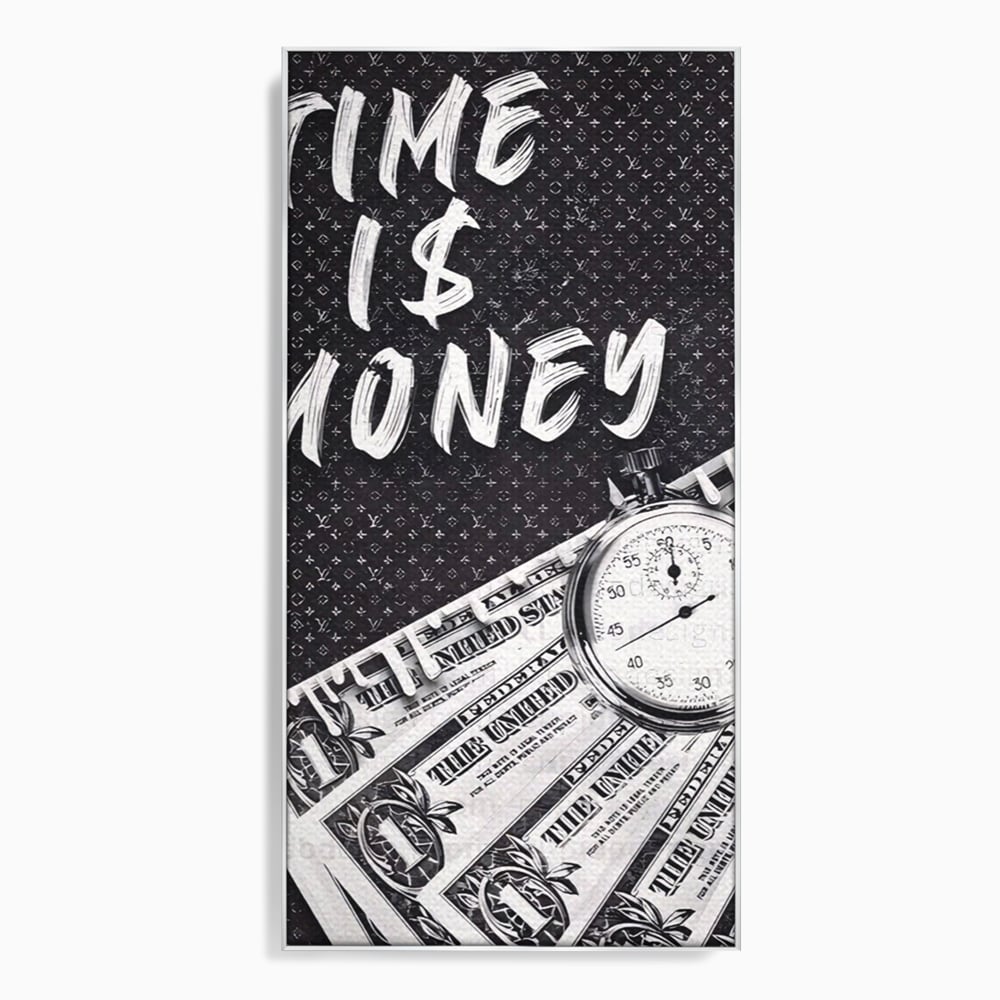 Tablou Canvas Premium LuxCanva® A1521, Time Is Money ,  Room, Ceas, Timp, Munca, Motivational, Dormitor, Culori Vibrante