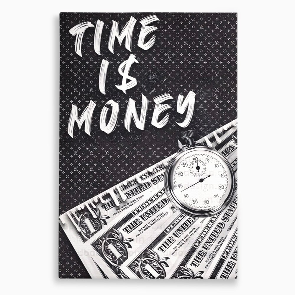 Tablou Canvas Premium LuxCanva® A1521, Time Is Money ,  Room, Ceas, Timp, Munca, Motivational, Dormitor, Culori Vibrante