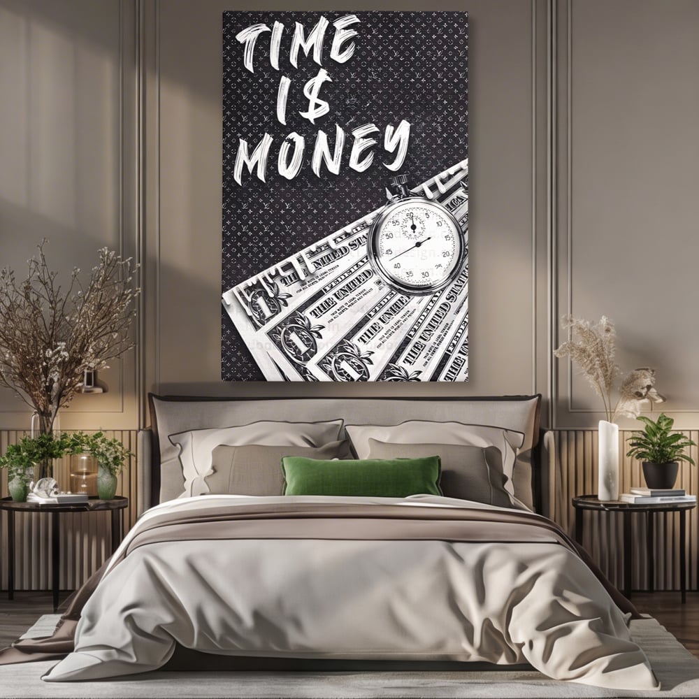Tablou Canvas Premium LuxCanva® A1521, Time Is Money ,  Room, Ceas, Timp, Munca, Motivational, Dormitor, Culori Vibrante