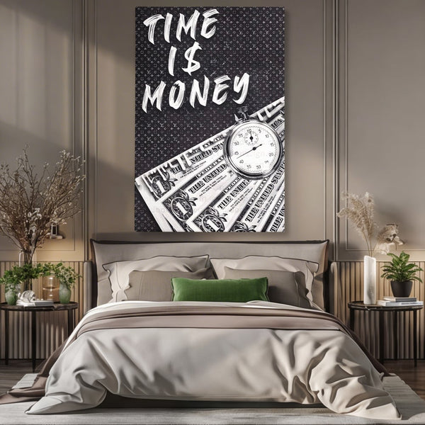 Tablou Canvas Premium LuxCanva® A1521, Time Is Money ,  Room, Ceas, Timp, Munca, Motivational, Dormitor, Culori Vibrante