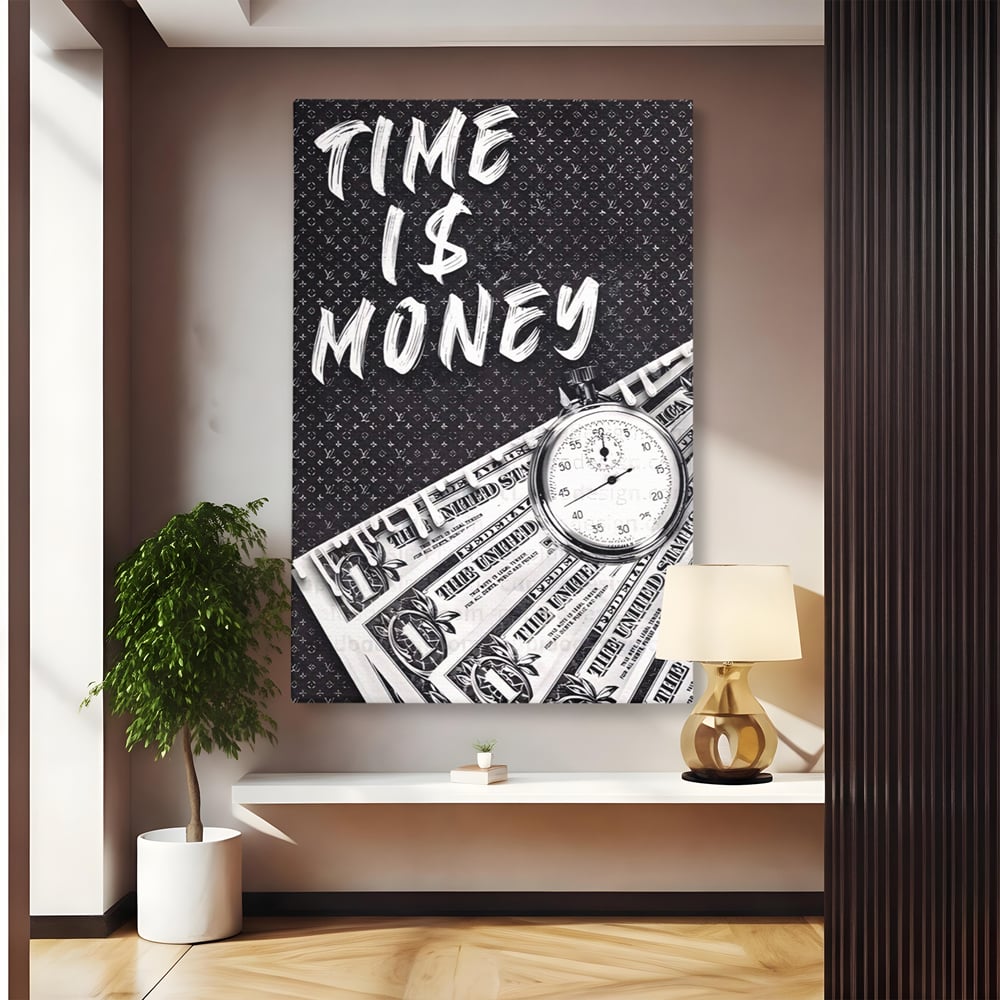 Tablou Canvas Premium LuxCanva® A1521, Time Is Money ,  Room, Ceas, Timp, Munca, Motivational, Dormitor, Culori Vibrante