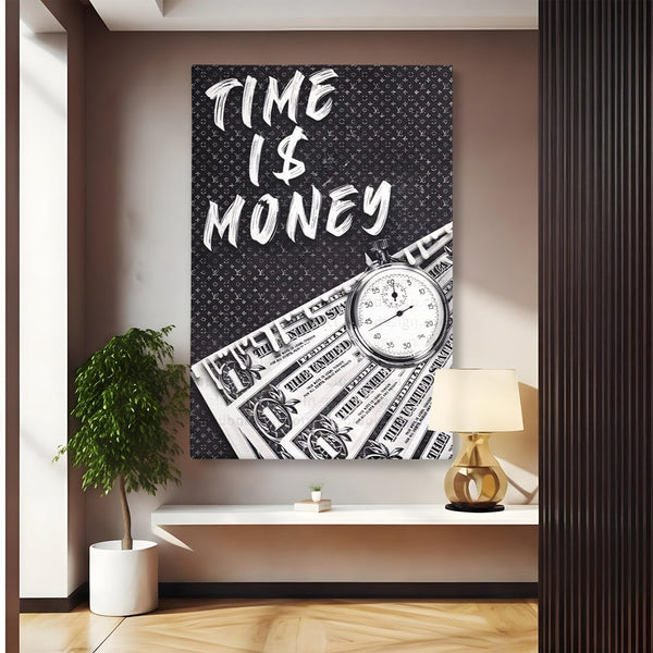 Tablou Canvas Premium LuxCanva® A1521, Time Is Money ,  Room, Ceas, Timp, Munca, Motivational, Dormitor, Culori Vibrante