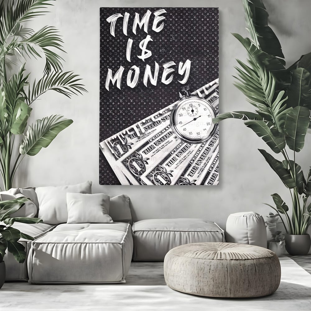 Tablou Canvas Premium LuxCanva® A1521, Time Is Money ,  Room, Ceas, Timp, Munca, Motivational, Dormitor, Culori Vibrante