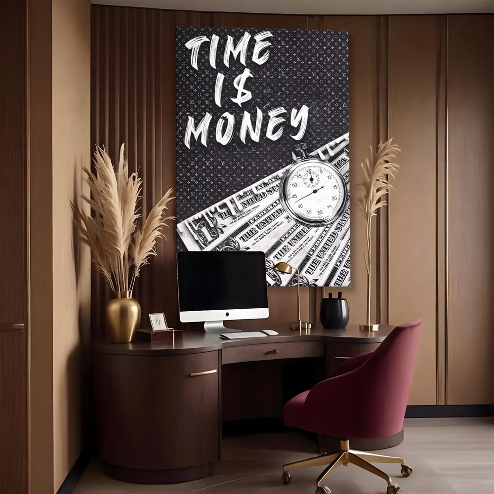 Tablou Canvas Premium LuxCanva® A1521, Time Is Money ,  Room, Ceas, Timp, Munca, Motivational, Dormitor, Culori Vibrante