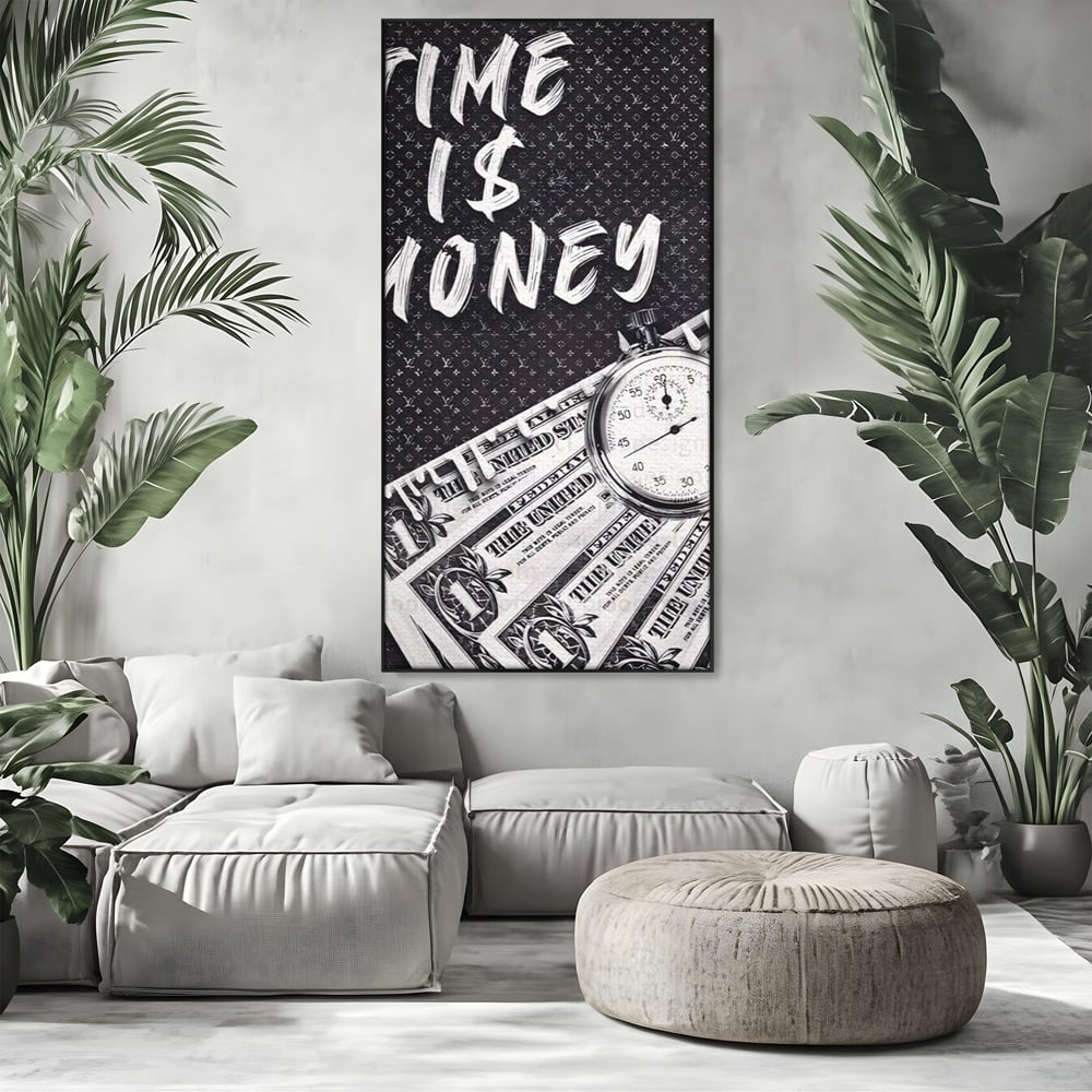 Tablou Canvas Premium LuxCanva® A1521, Time Is Money ,  Room, Ceas, Timp, Munca, Motivational, Dormitor, Culori Vibrante