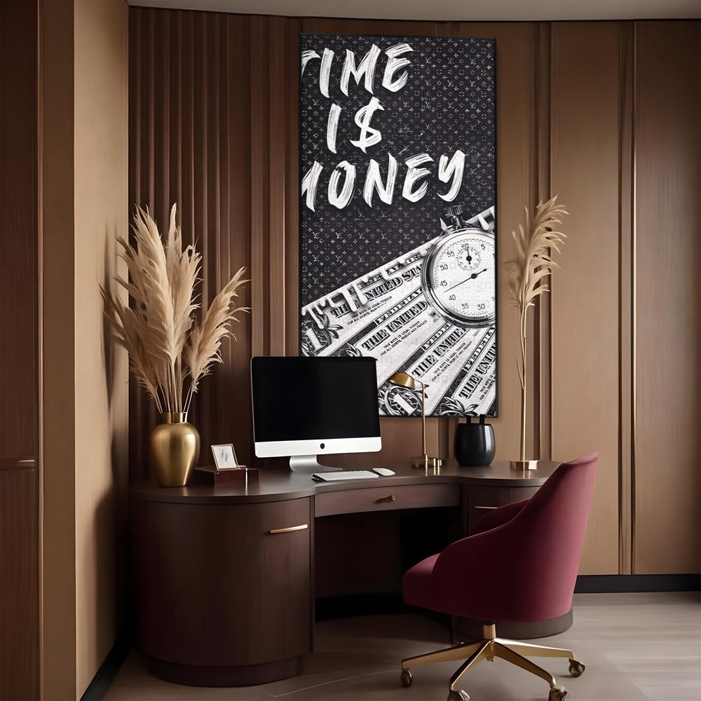 Tablou Canvas Premium LuxCanva® A1521, Time Is Money ,  Room, Ceas, Timp, Munca, Motivational, Dormitor, Culori Vibrante