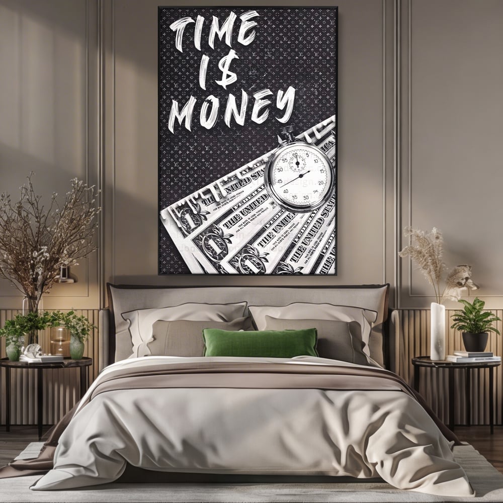 Tablou Canvas Premium LuxCanva® A1521, Time Is Money ,  Room, Ceas, Timp, Munca, Motivational, Dormitor, Culori Vibrante