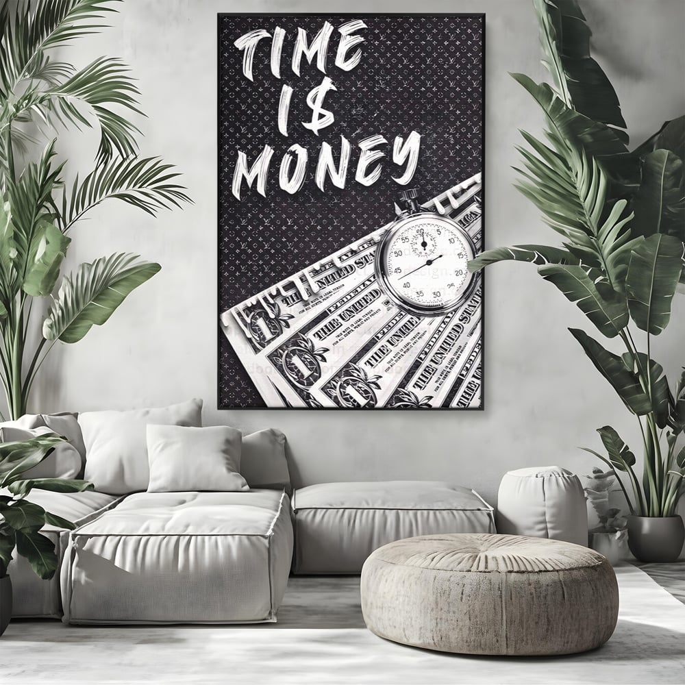 Tablou Canvas Premium LuxCanva® A1521, Time Is Money ,  Room, Ceas, Timp, Munca, Motivational, Dormitor, Culori Vibrante
