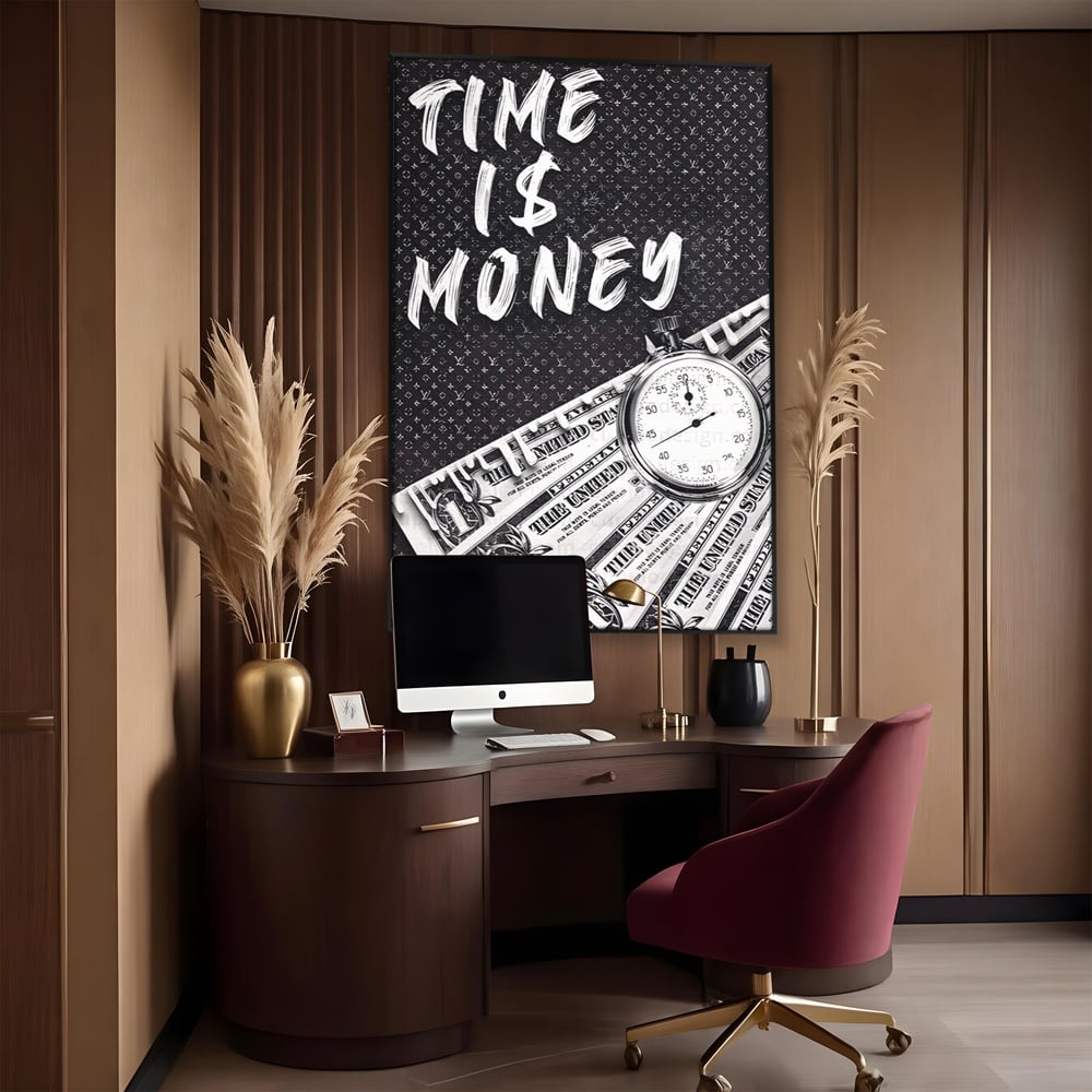Tablou Canvas Premium LuxCanva® A1521, Time Is Money ,  Room, Ceas, Timp, Munca, Motivational, Dormitor, Culori Vibrante