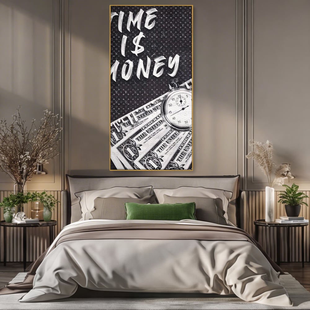 Tablou Canvas Premium LuxCanva® A1521, Time Is Money ,  Room, Ceas, Timp, Munca, Motivational, Dormitor, Culori Vibrante