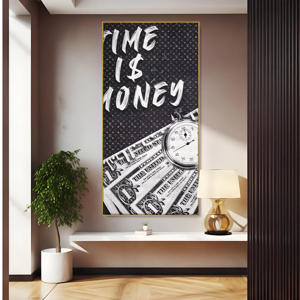 Tablou Canvas Premium LuxCanva® A1521, Time Is Money ,  Room, Ceas, Timp, Munca, Motivational, Dormitor, Culori Vibrante