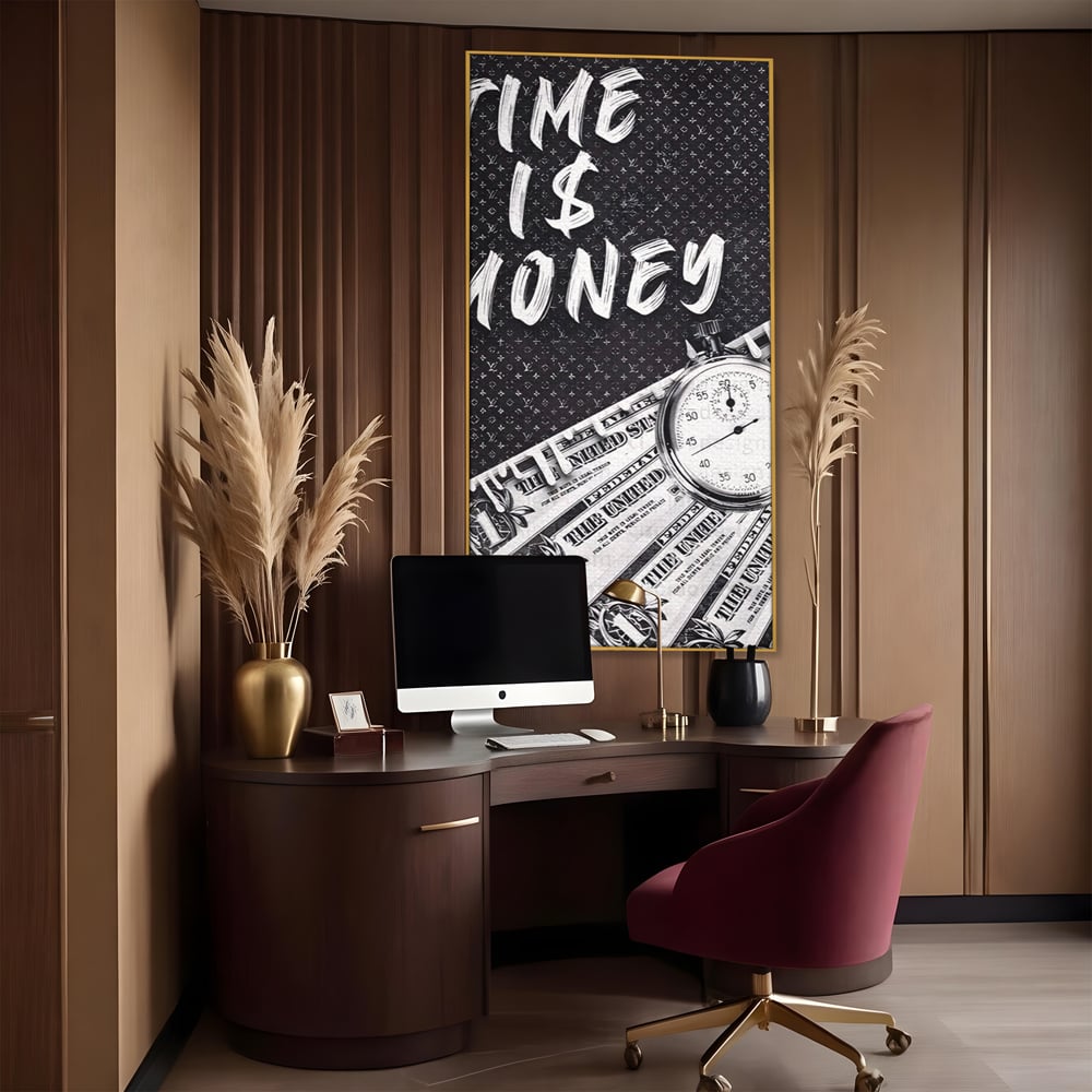 Tablou Canvas Premium LuxCanva® A1521, Time Is Money ,  Room, Ceas, Timp, Munca, Motivational, Dormitor, Culori Vibrante