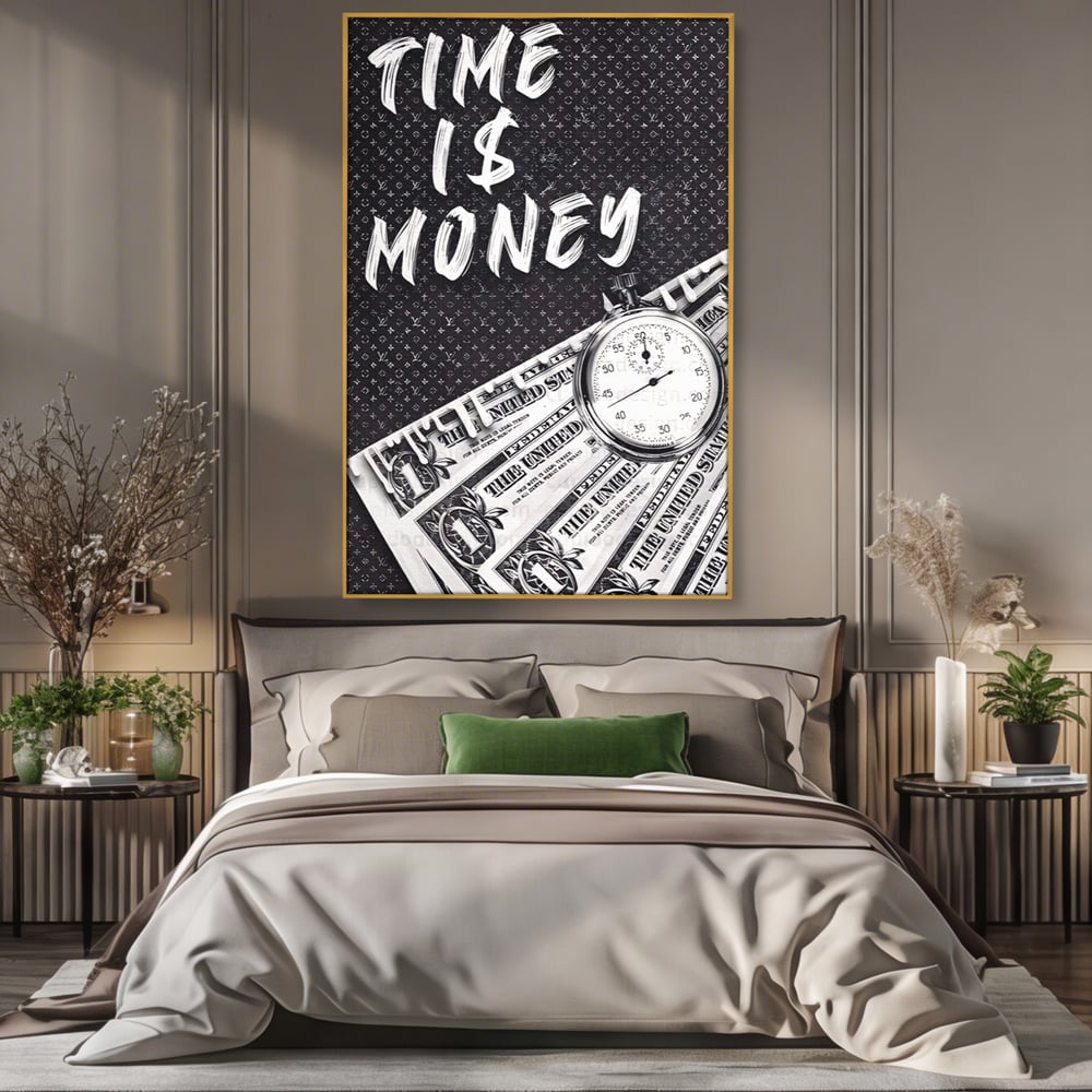 Tablou Canvas Premium LuxCanva® A1521, Time Is Money ,  Room, Ceas, Timp, Munca, Motivational, Dormitor, Culori Vibrante