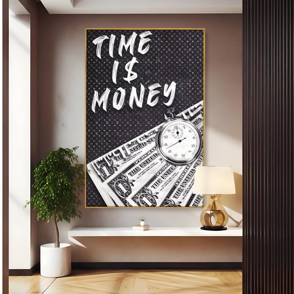 Tablou Canvas Premium LuxCanva® A1521, Time Is Money ,  Room, Ceas, Timp, Munca, Motivational, Dormitor, Culori Vibrante