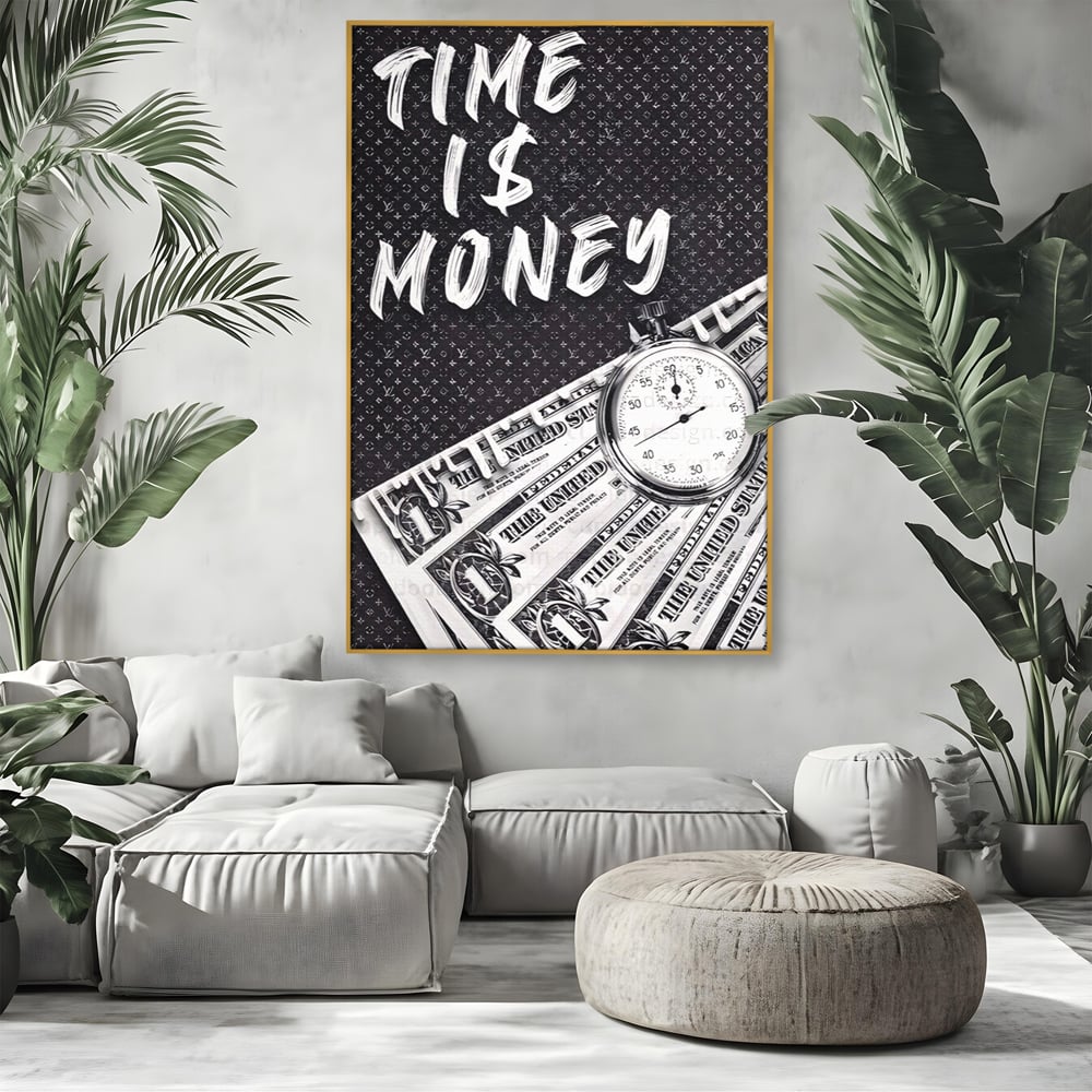 Tablou Canvas Premium LuxCanva® A1521, Time Is Money ,  Room, Ceas, Timp, Munca, Motivational, Dormitor, Culori Vibrante