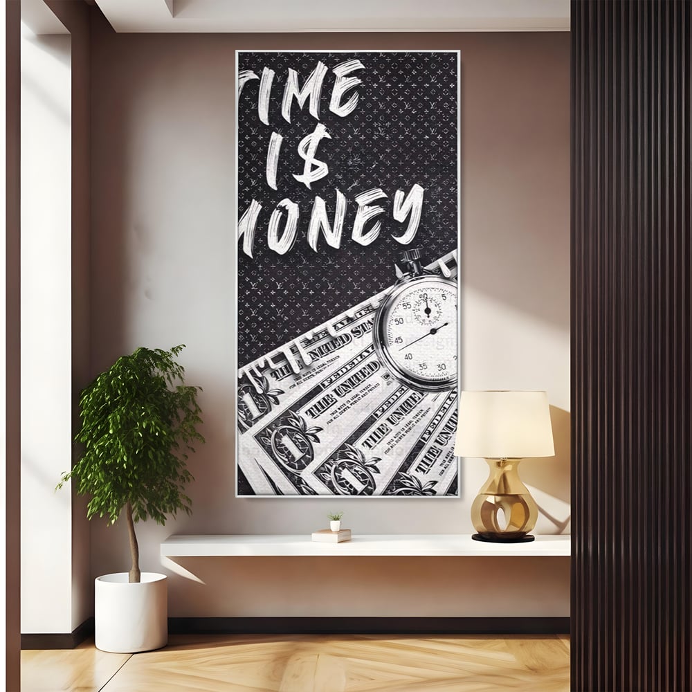 Tablou Canvas Premium LuxCanva® A1521, Time Is Money ,  Room, Ceas, Timp, Munca, Motivational, Dormitor, Culori Vibrante