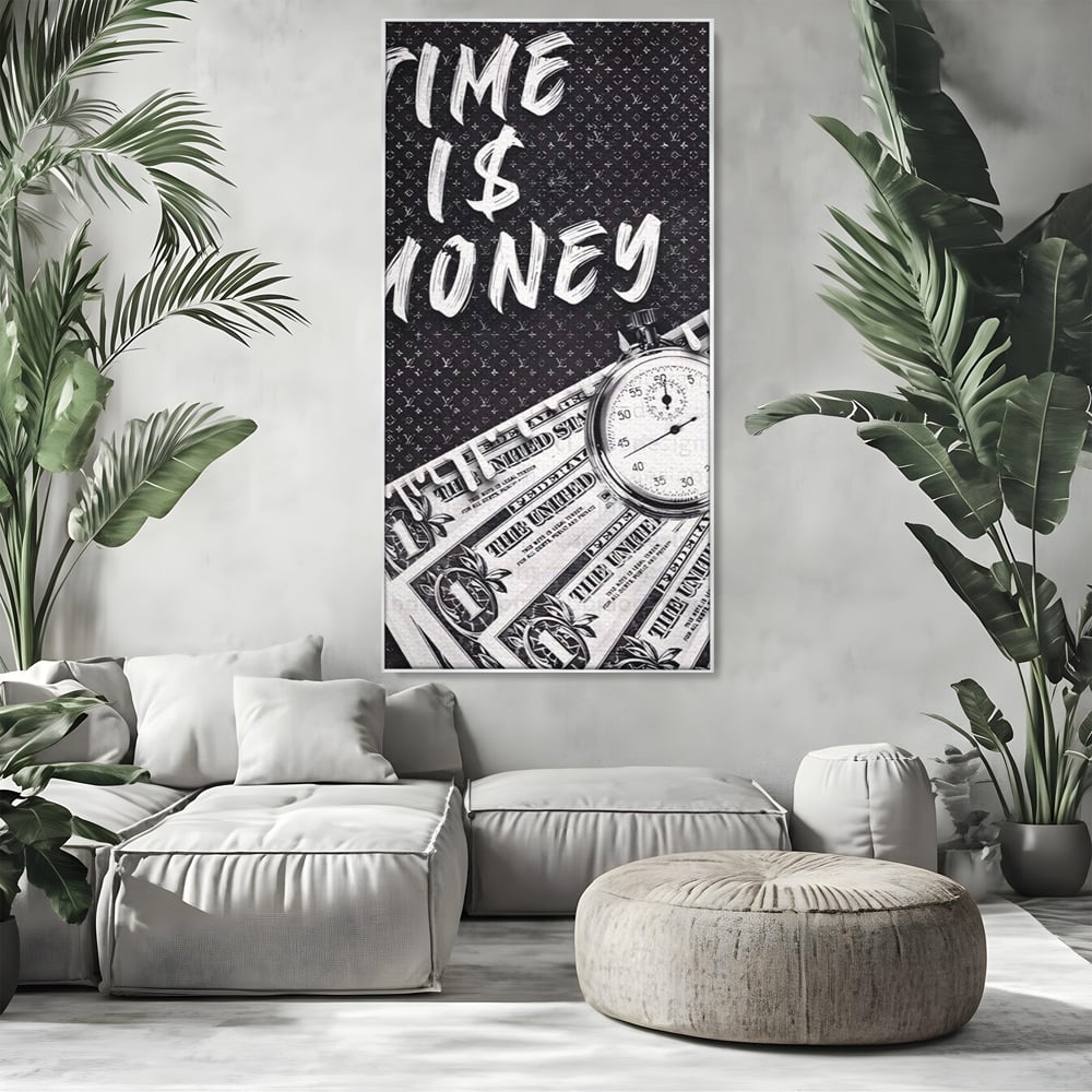Tablou Canvas Premium LuxCanva® A1521, Time Is Money ,  Room, Ceas, Timp, Munca, Motivational, Dormitor, Culori Vibrante