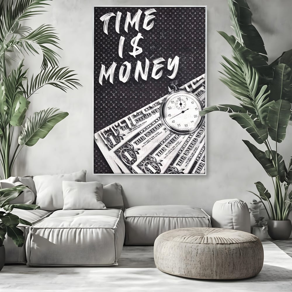 Tablou Canvas Premium LuxCanva® A1521, Time Is Money ,  Room, Ceas, Timp, Munca, Motivational, Dormitor, Culori Vibrante