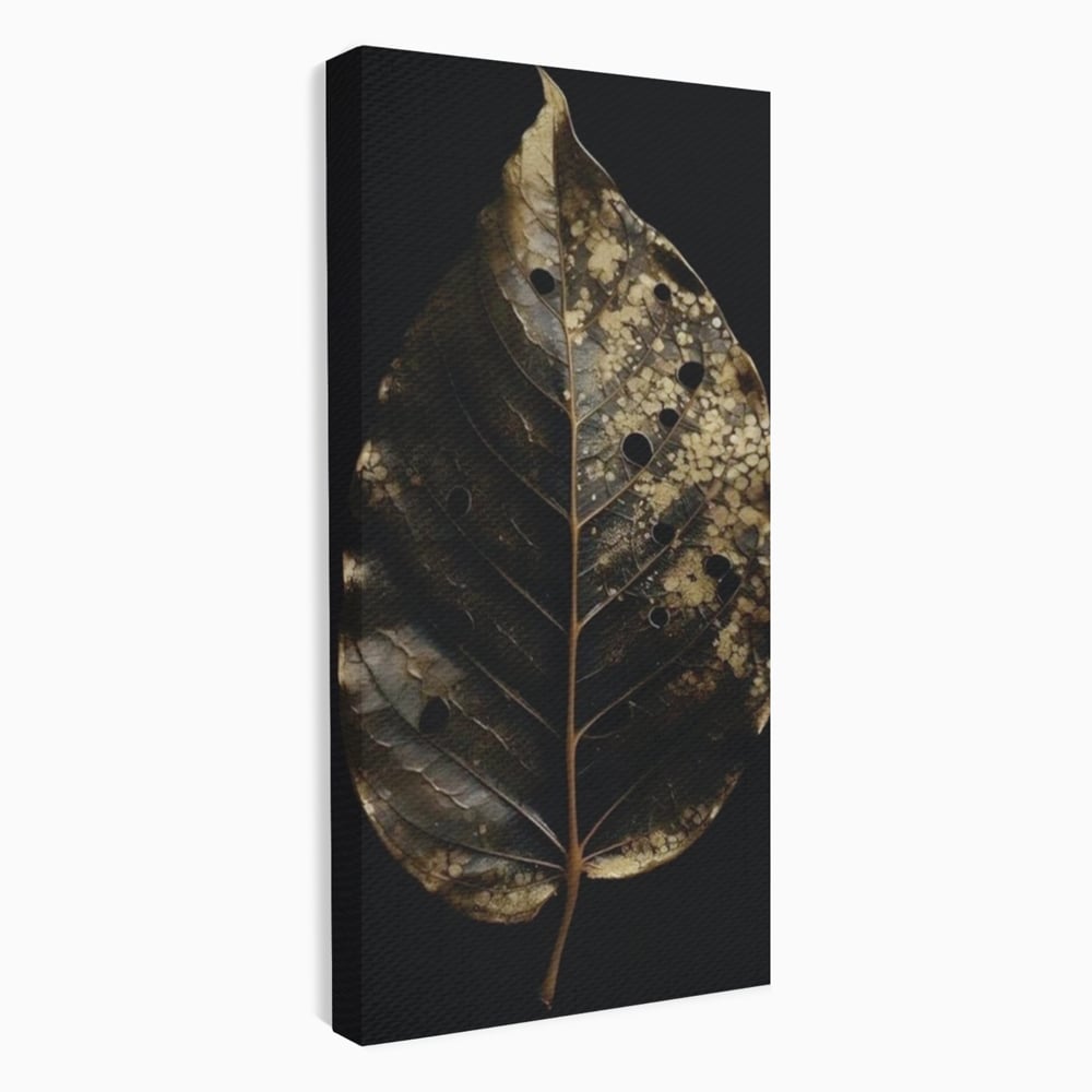 Tablou Canvas Premium, LuxCanva® A1530, Black Leaf , Living, Decorativ, Frunza, Natura, Auriu, Culori Vibrante