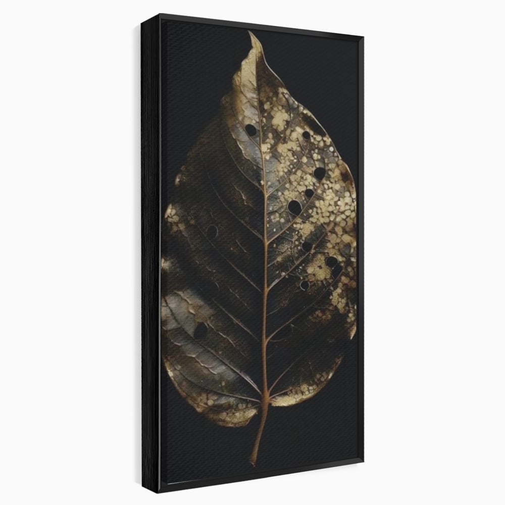 Tablou Canvas Premium, LuxCanva® A1530, Black Leaf , Living, Decorativ, Frunza, Natura, Auriu, Culori Vibrante