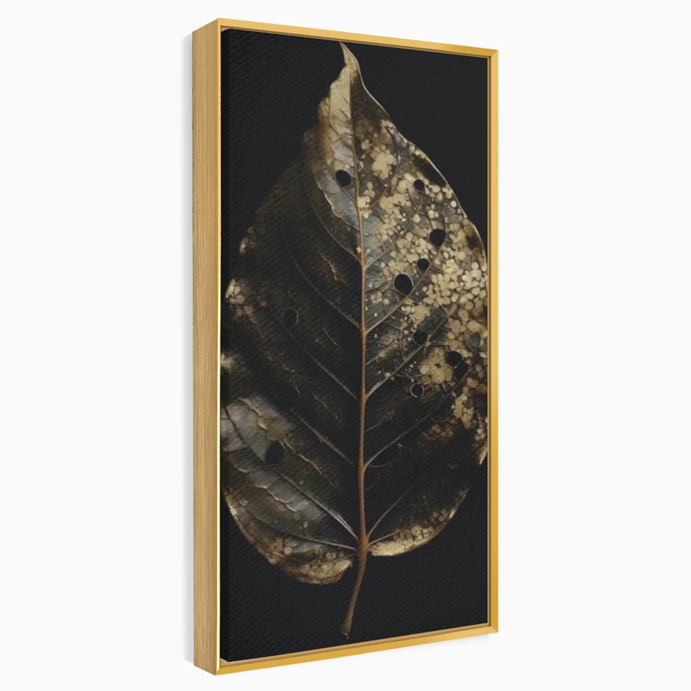 Tablou Canvas Premium, LuxCanva® A1530, Black Leaf , Living, Decorativ, Frunza, Natura, Auriu, Culori Vibrante