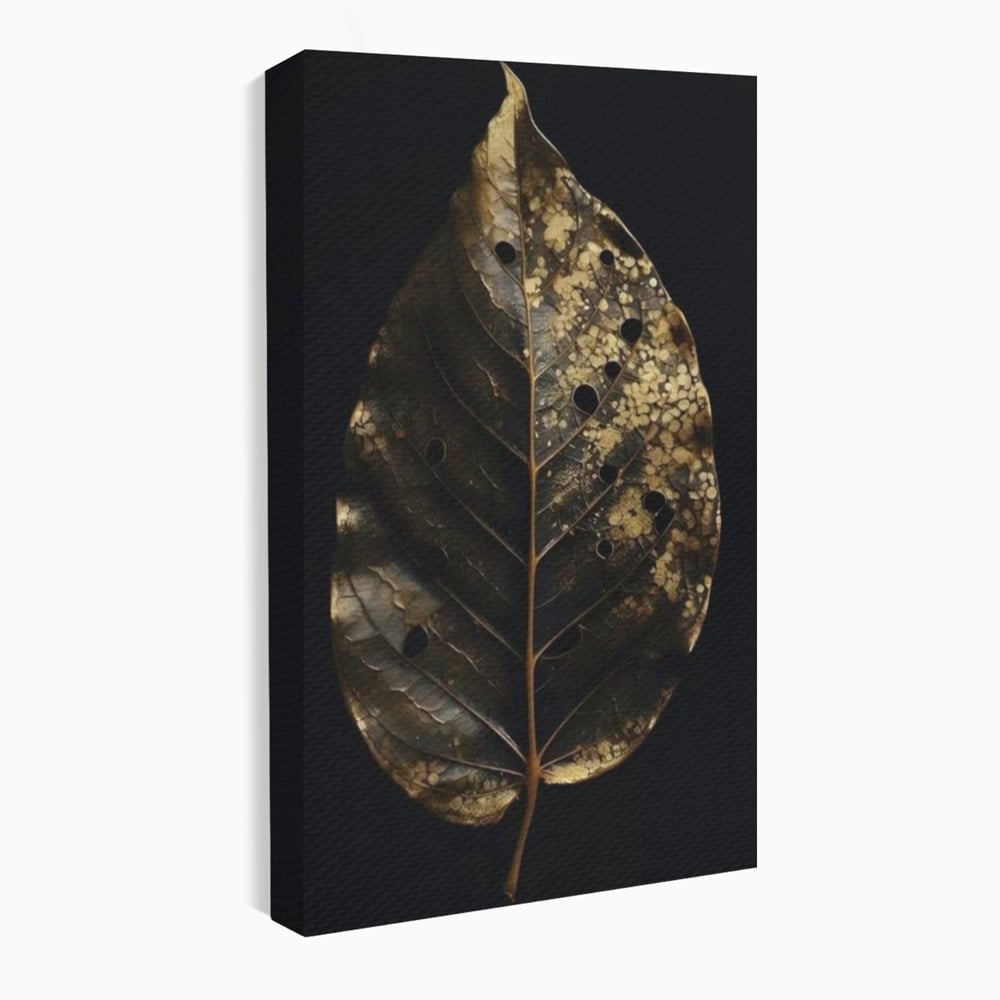 Tablou Canvas Premium, LuxCanva® A1530, Black Leaf , Living, Decorativ, Frunza, Natura, Auriu, Culori Vibrante