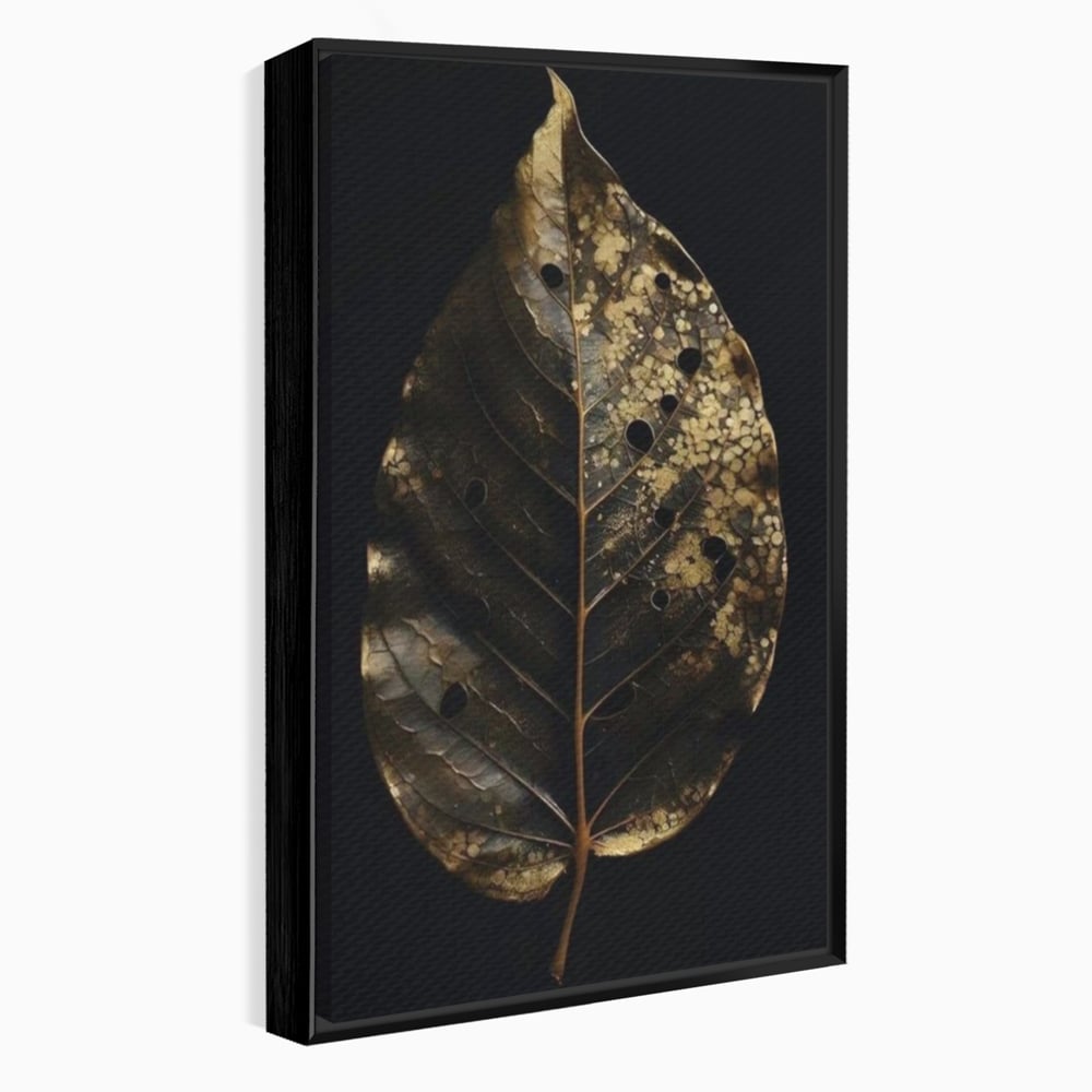 Tablou Canvas Premium, LuxCanva® A1530, Black Leaf , Living, Decorativ, Frunza, Natura, Auriu, Culori Vibrante