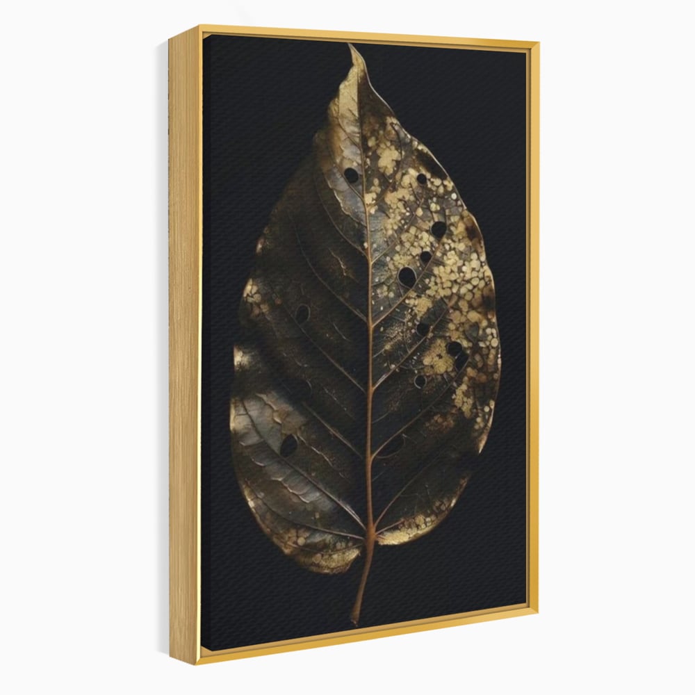 Tablou Canvas Premium, LuxCanva® A1530, Black Leaf , Living, Decorativ, Frunza, Natura, Auriu, Culori Vibrante