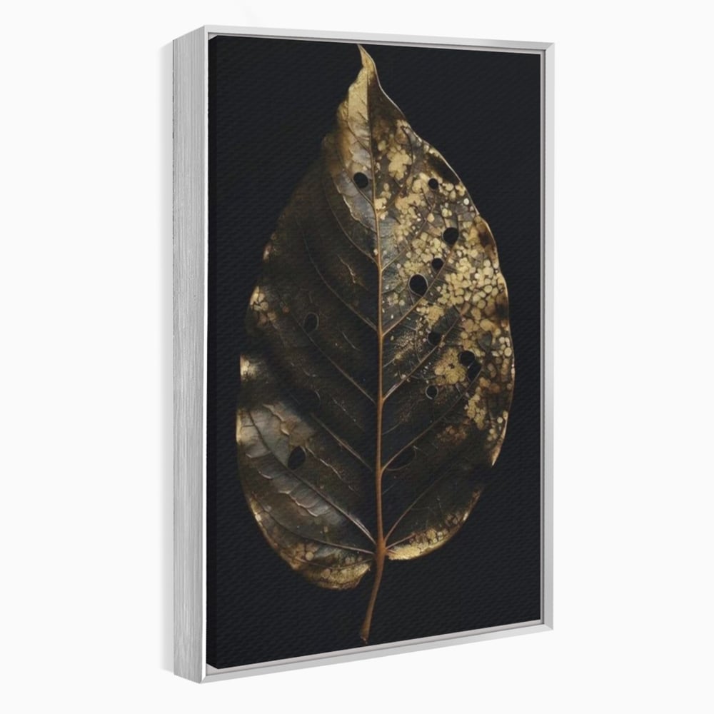 Tablou Canvas Premium, LuxCanva® A1530, Black Leaf , Living, Decorativ, Frunza, Natura, Auriu, Culori Vibrante