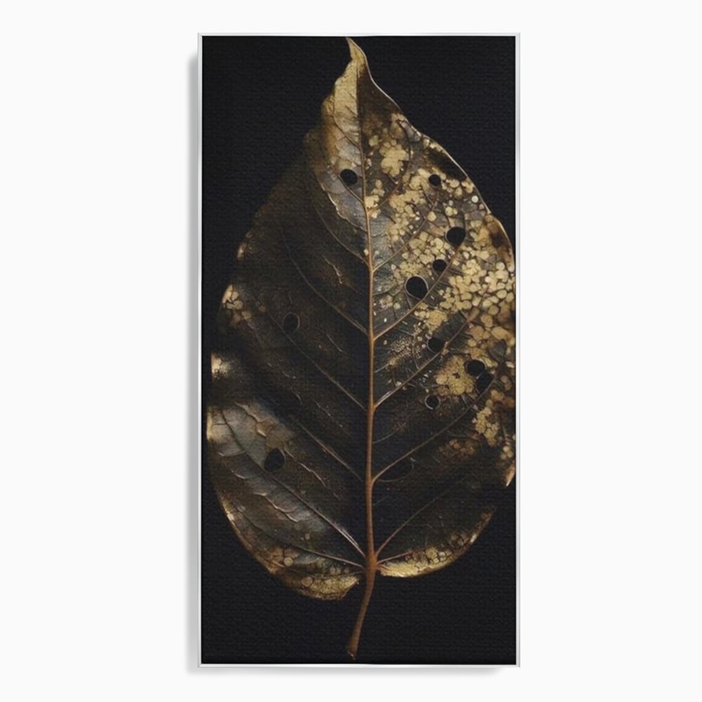 Tablou Canvas Premium, LuxCanva® A1530, Black Leaf , Living, Decorativ, Frunza, Natura, Auriu, Culori Vibrante