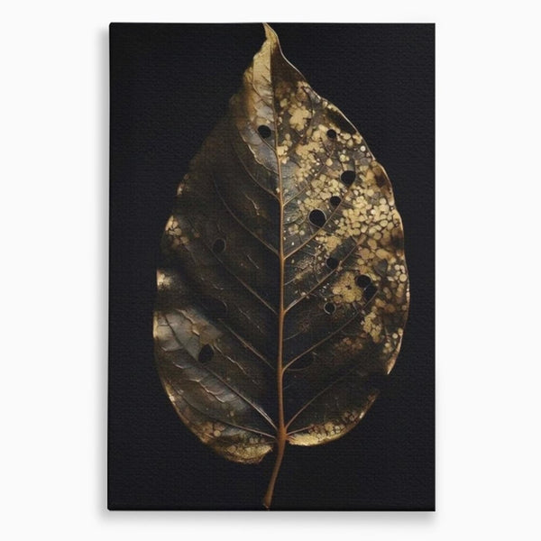 Tablou Canvas Premium, LuxCanva® A1530, Black Leaf , Living, Decorativ, Frunza, Natura, Auriu, Culori Vibrante