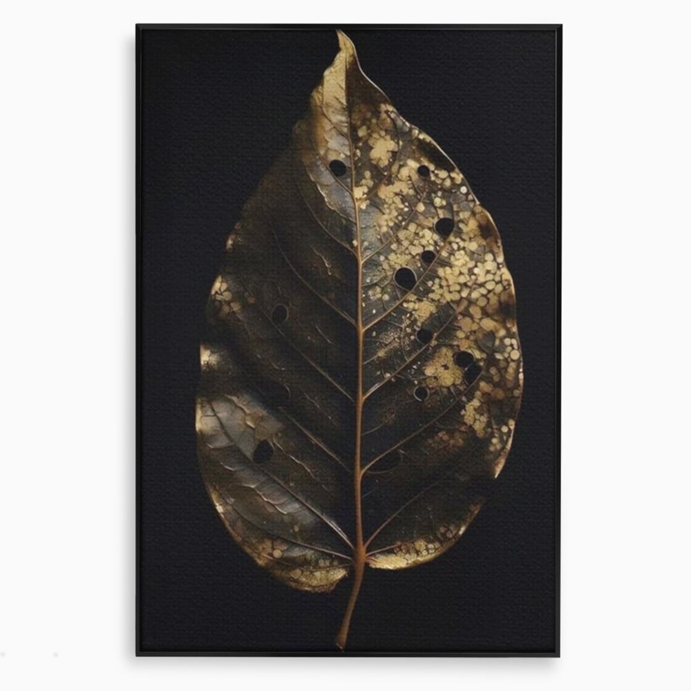 Tablou Canvas Premium, LuxCanva® A1530, Black Leaf , Living, Decorativ, Frunza, Natura, Auriu, Culori Vibrante