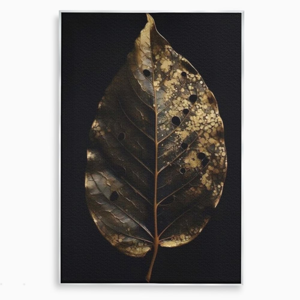 Tablou Canvas Premium, LuxCanva® A1530, Black Leaf , Living, Decorativ, Frunza, Natura, Auriu, Culori Vibrante
