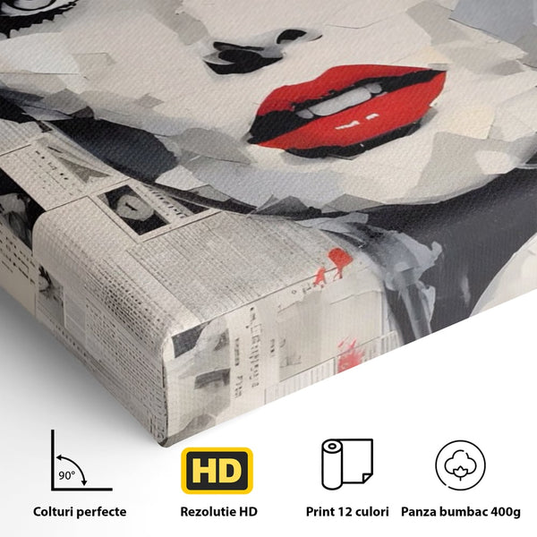 Tablou Canvas Premium LuxCanva® A1532, Madame , Room, Buze Rosii, Palarie, Frumusete, Living, Culori Vibrante