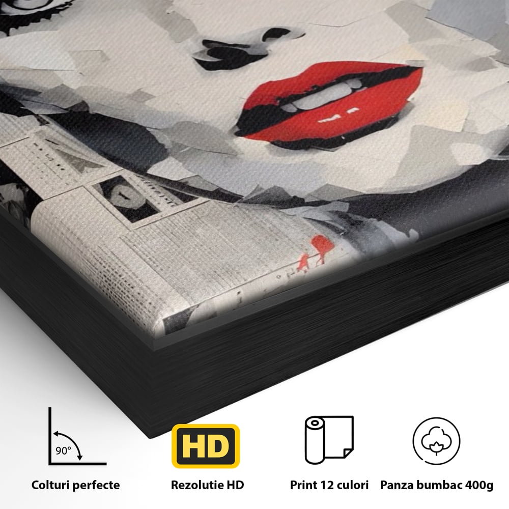 Tablou Canvas Premium LuxCanva® A1532, Madame , Room, Buze Rosii, Palarie, Frumusete, Living, Culori Vibrante