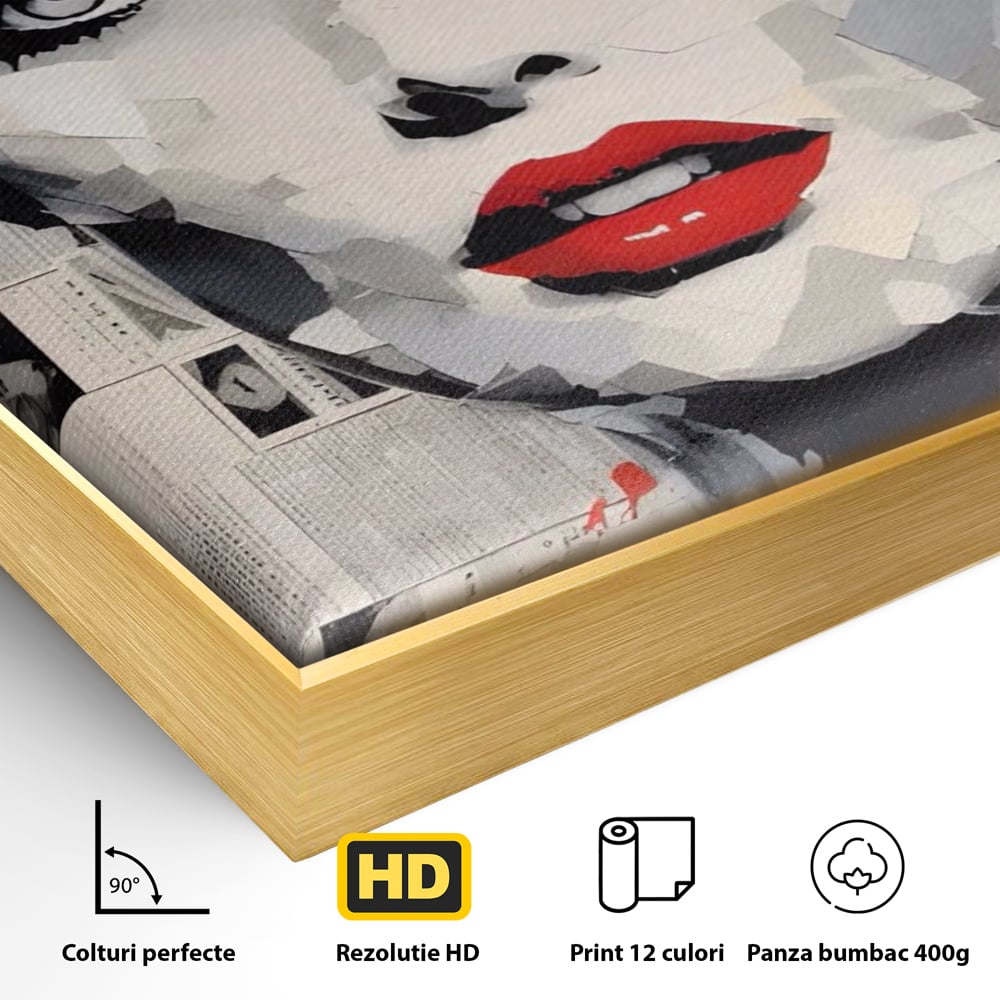 Tablou Canvas Premium LuxCanva® A1532, Madame , Room, Buze Rosii, Palarie, Frumusete, Living, Culori Vibrante
