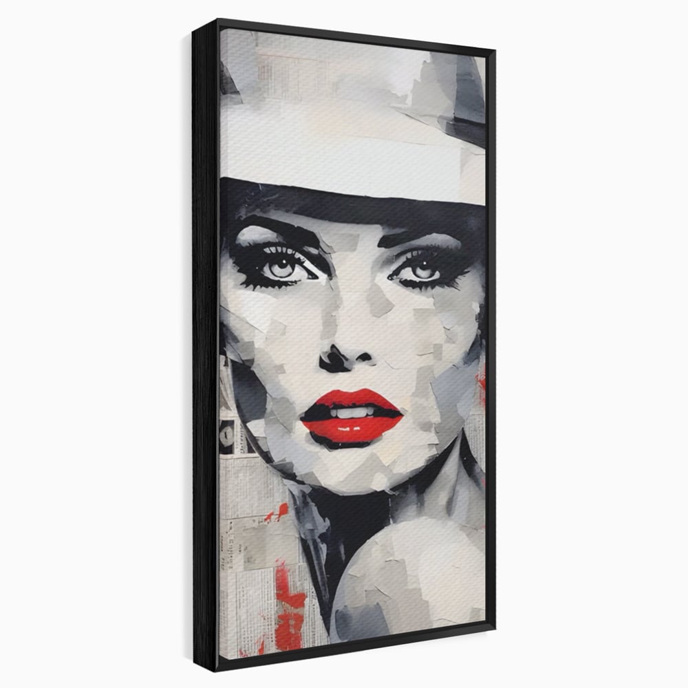 Tablou Canvas Premium LuxCanva® A1532, Madame , Room, Buze Rosii, Palarie, Frumusete, Living, Culori Vibrante