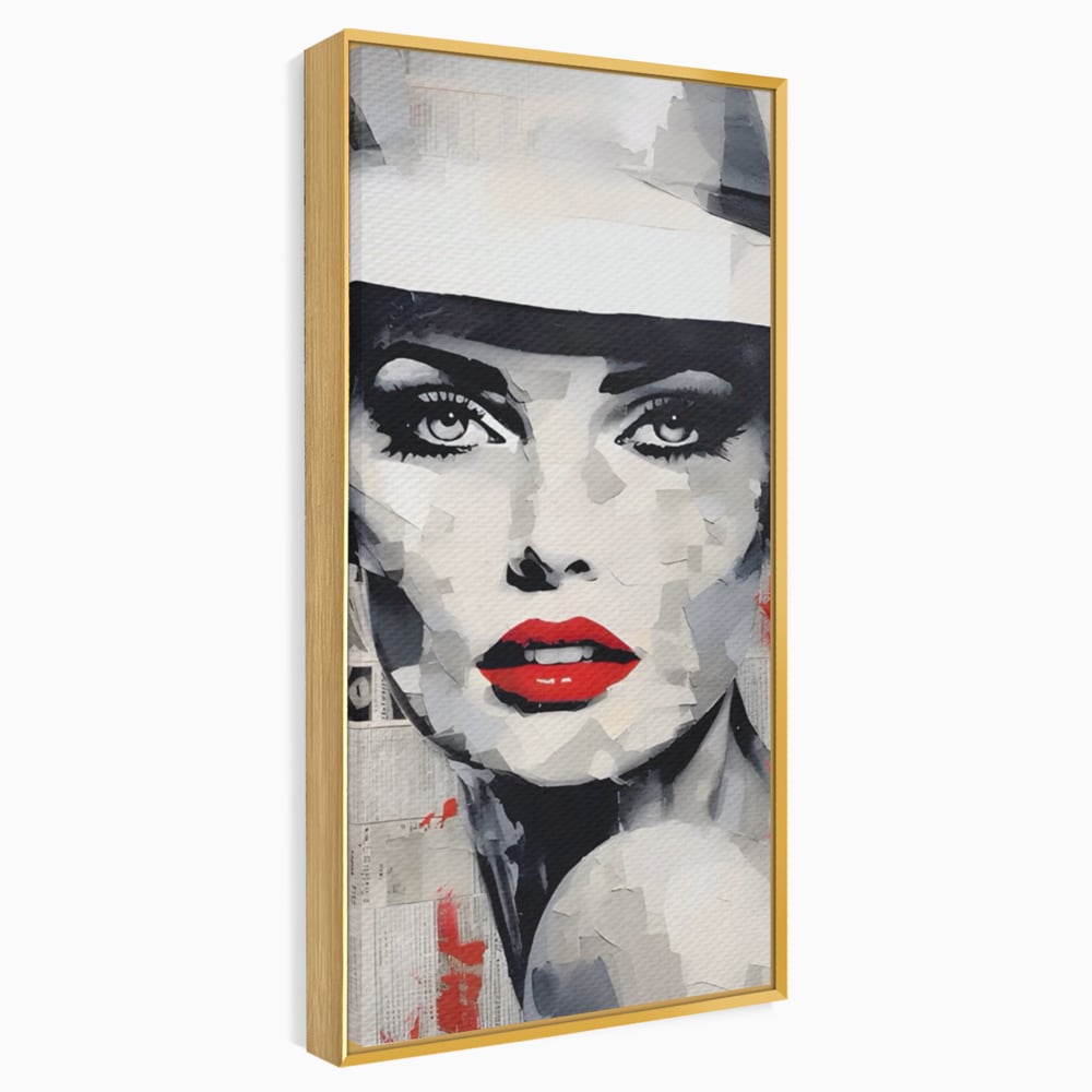 Tablou Canvas Premium LuxCanva® A1532, Madame , Room, Buze Rosii, Palarie, Frumusete, Living, Culori Vibrante