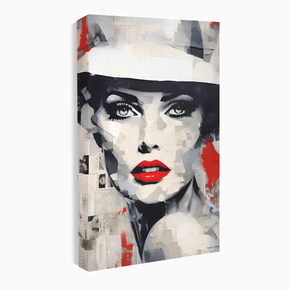 Tablou Canvas Premium LuxCanva® A1532, Madame , Room, Buze Rosii, Palarie, Frumusete, Living, Culori Vibrante