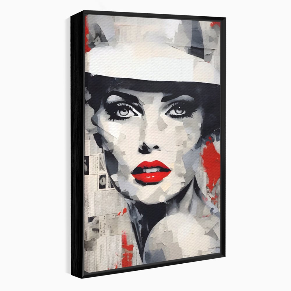 Tablou Canvas Premium LuxCanva® A1532, Madame , Room, Buze Rosii, Palarie, Frumusete, Living, Culori Vibrante